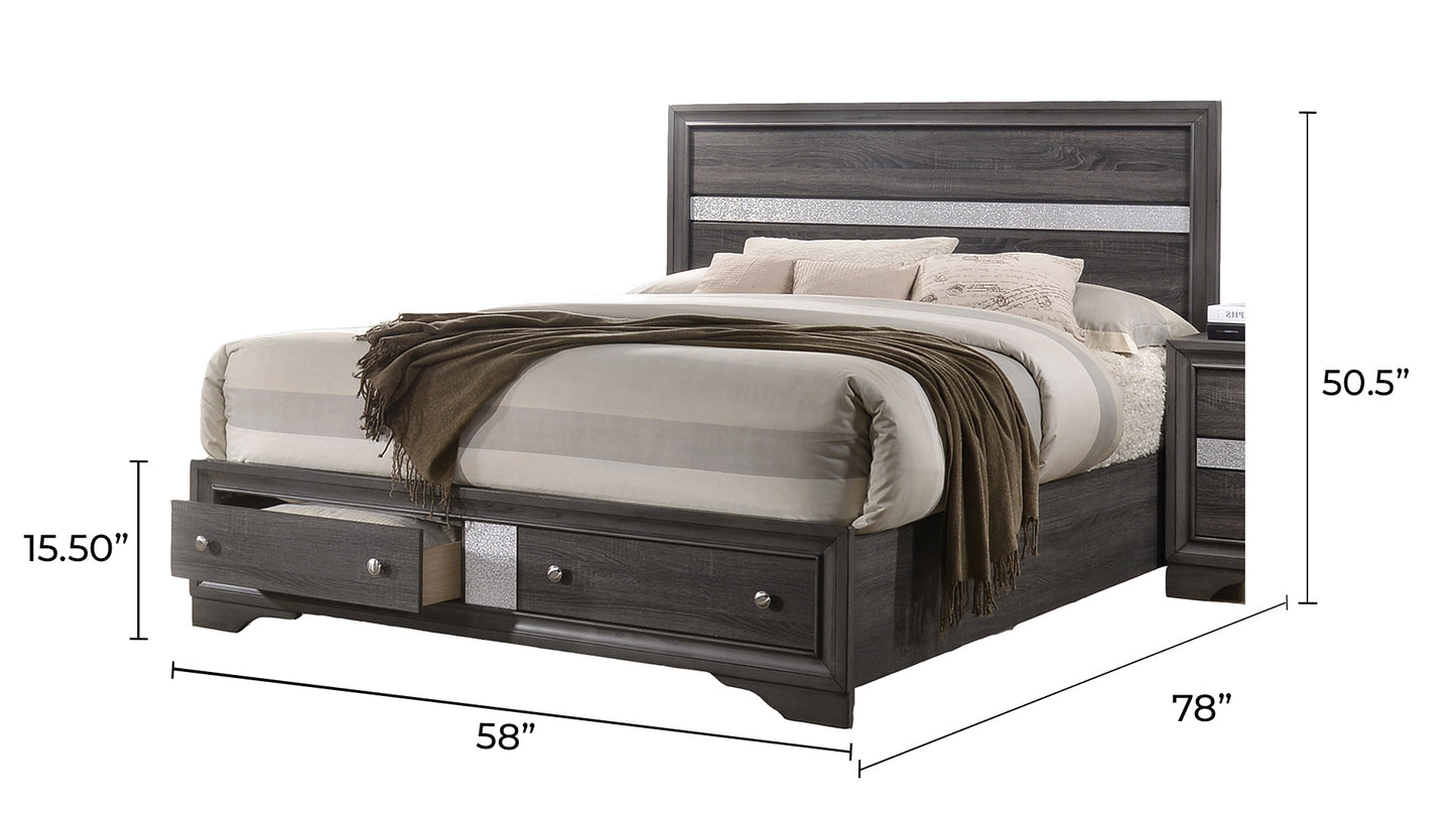 Traditional Style Full 5pc Storage Bedroom Set made with Wood in Gray