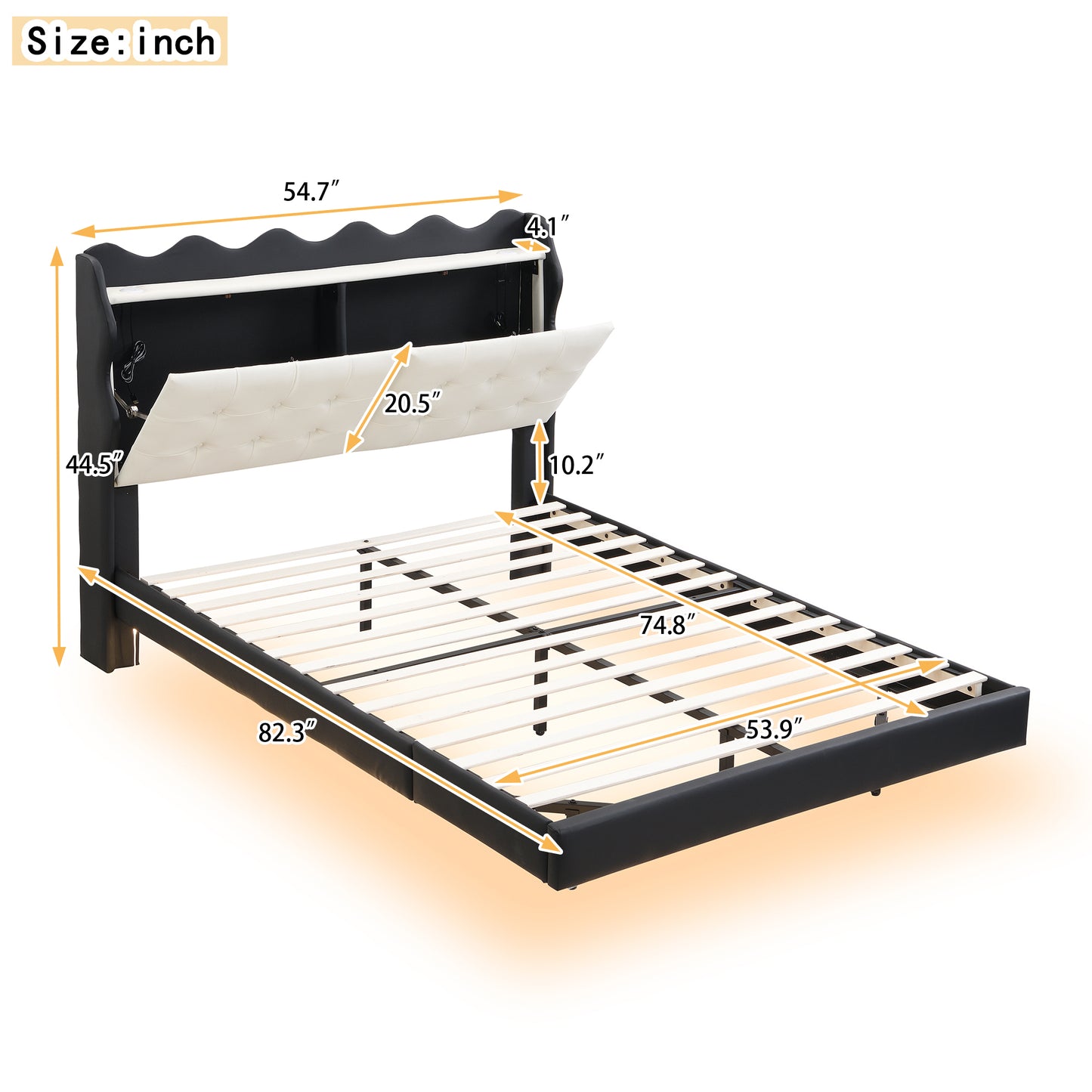 Full Size Upholstery Platform Bed Frame with LED Light Strips and Built-in Storage Space,Black