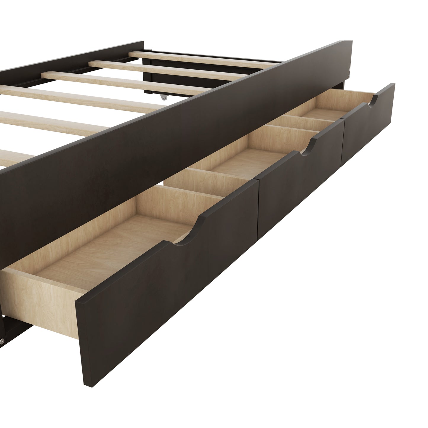 Full Size Wooden LED Platform Bed with Trundle, with Storage Headboard, with Drawers, Brown