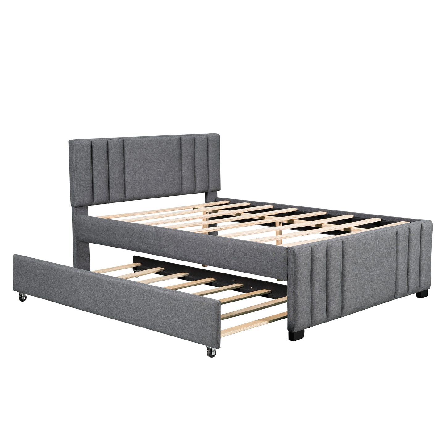 Full Upholstered Platform Bed with Trundle,Grey (OLD SKU:SM001006AAE)