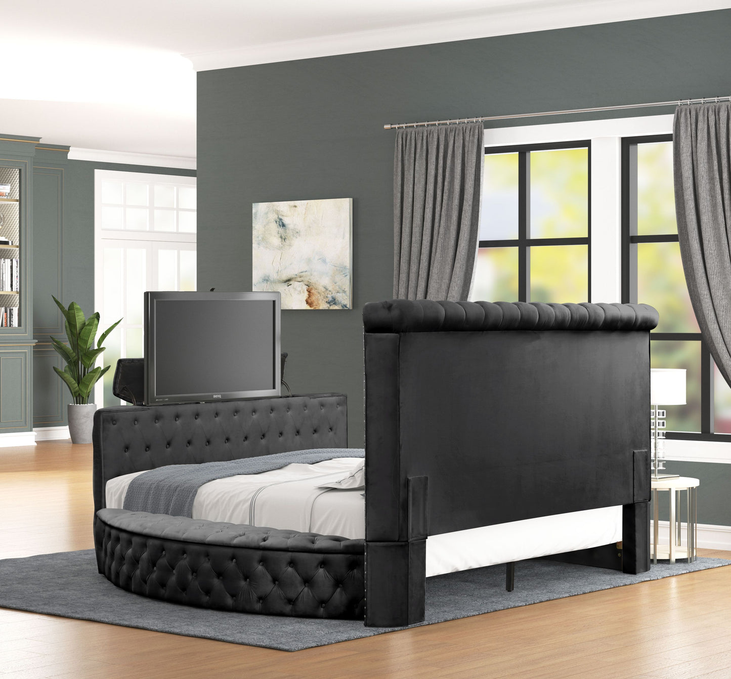 Juego de dormitorio de 5 piezas con mechones de cristal de estilo moderno, tamaño Queen, fabricado con madera en color negro