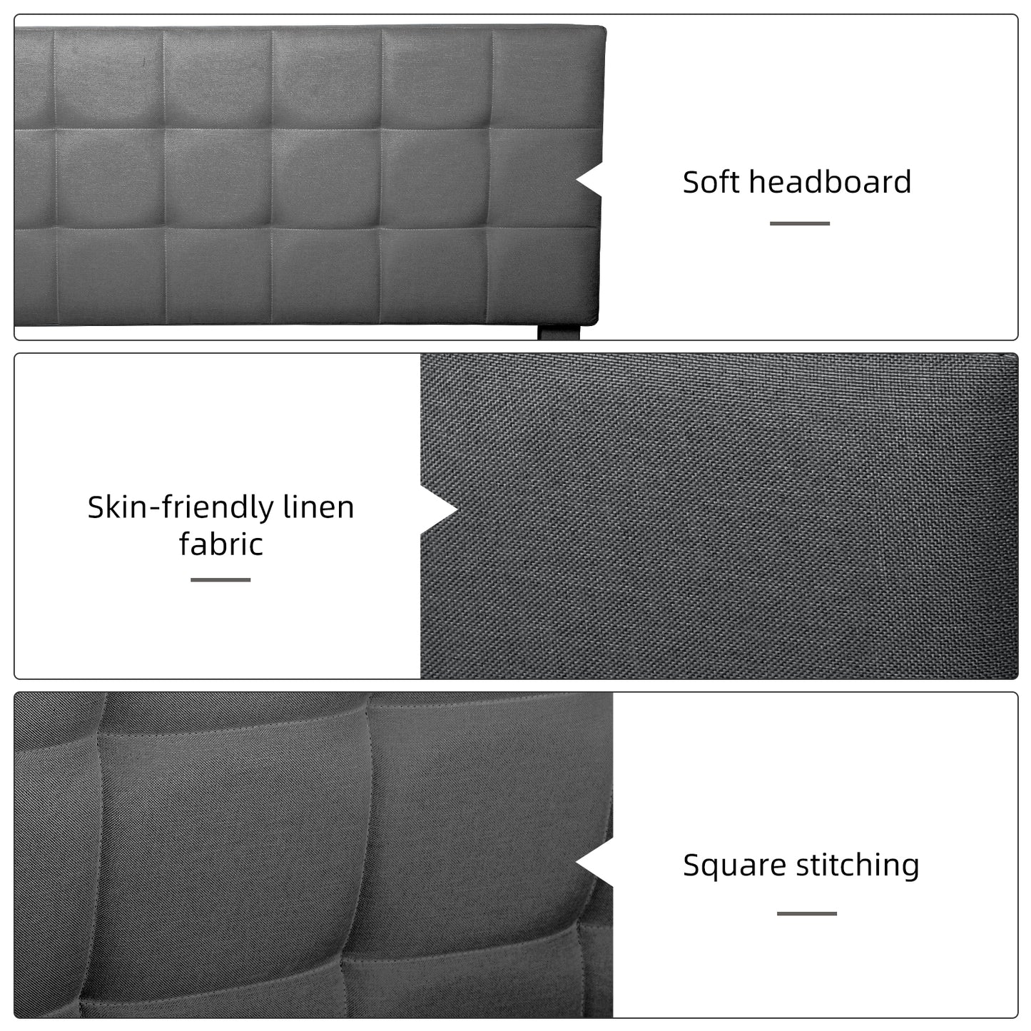 Queen Size Upholstered Platform Bed Linen Bed Frame with Lights Square Stitched Adjustable Headboard Strong Bed Slats System No Box Spring Needed Grey