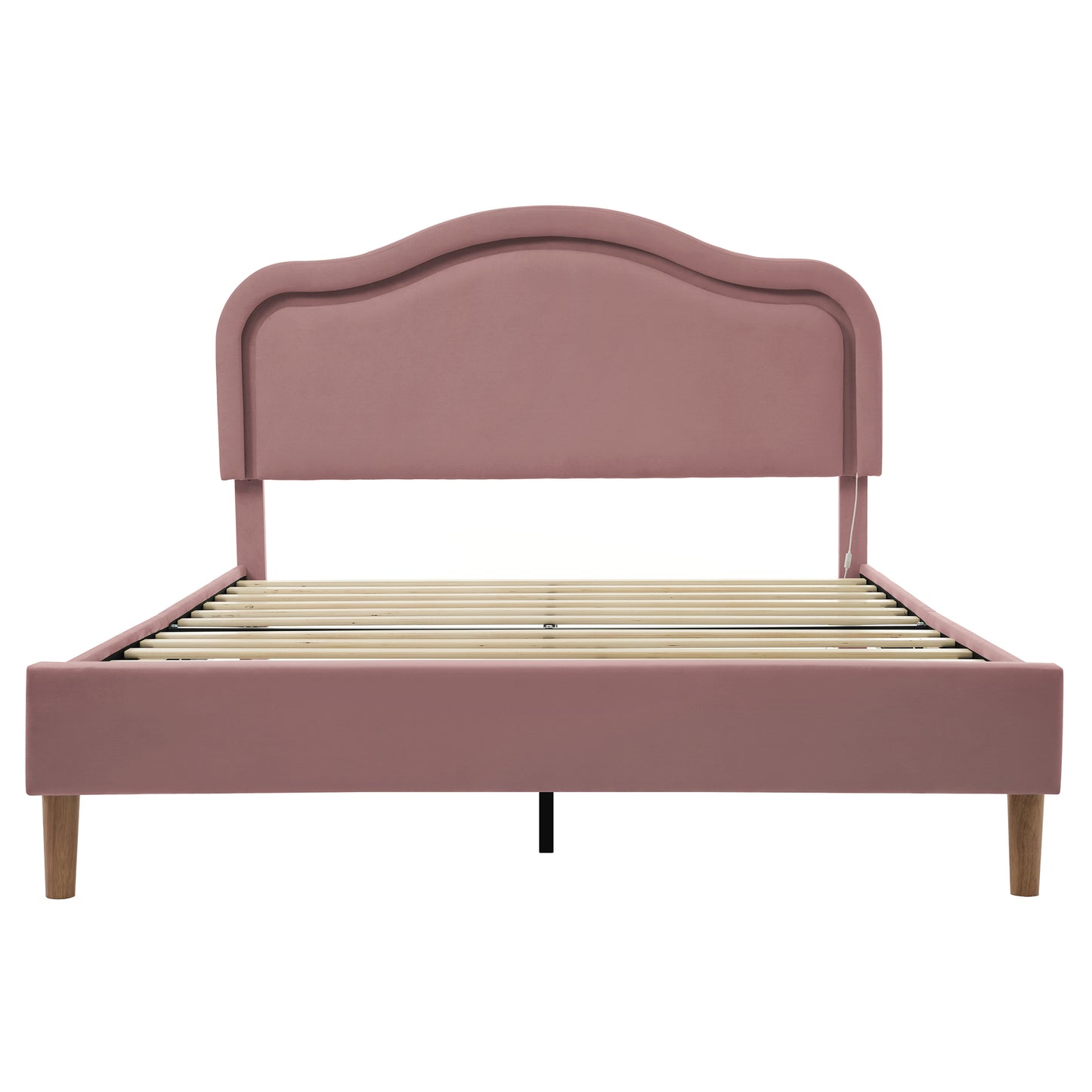 Full Size Velvet Upholstered Smart LED Bed Frame with Adjustable Height Headboard,No Box Spring Needed,Easy Assembly,Pink