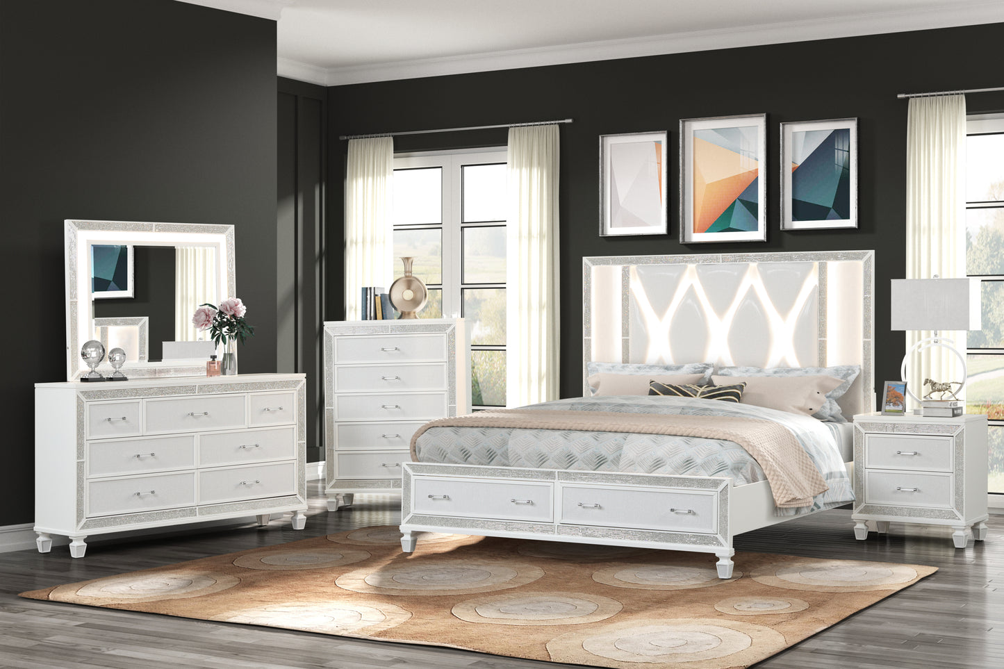 Crystal King Storage Bed Made With Wood Finished in White