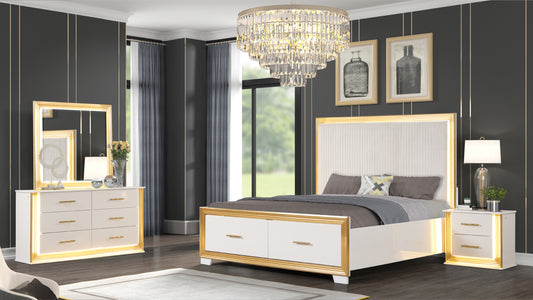 Contemporary Style 4PC King Bedroom Set Made with Wood & Gold Finish