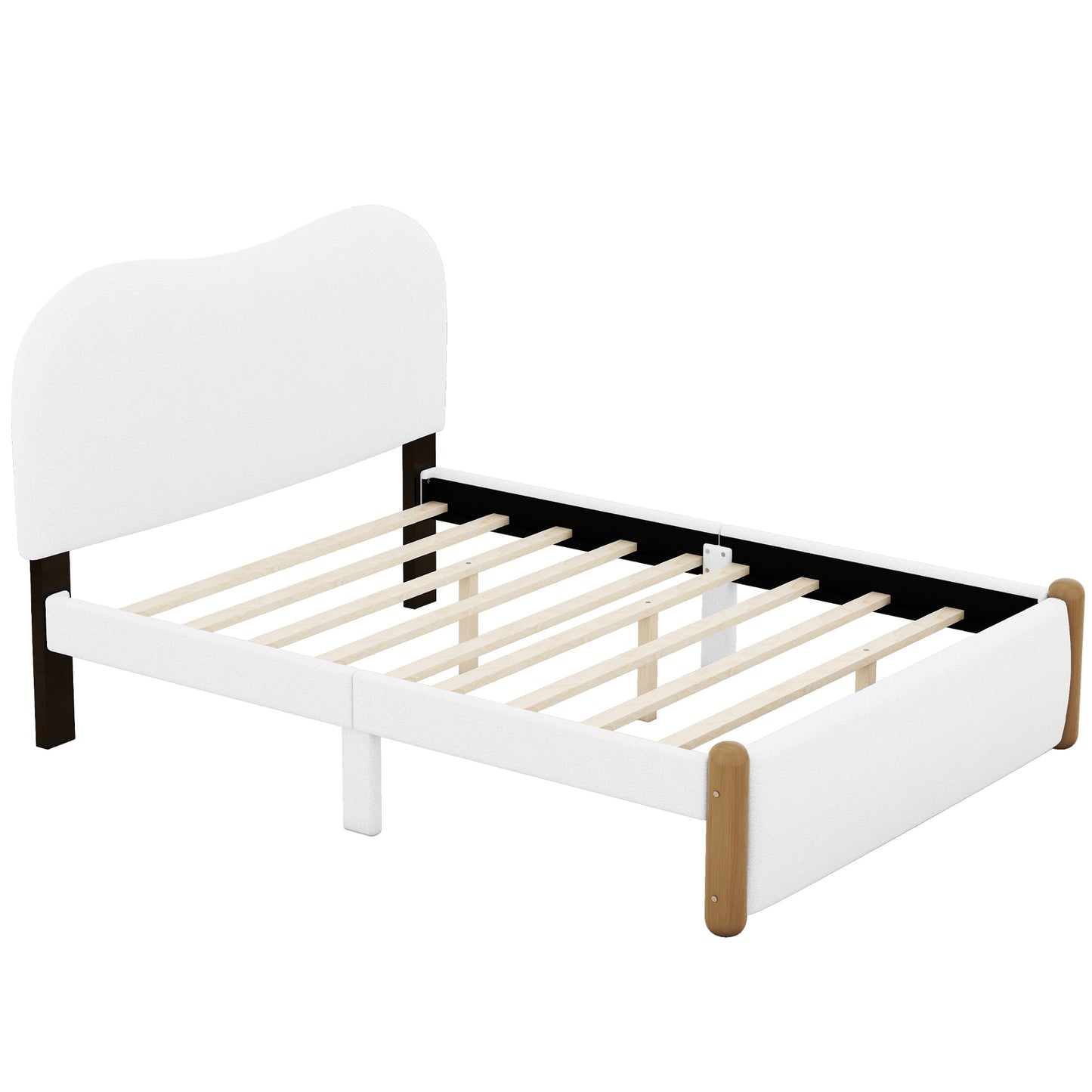 Full Size Upholstered Platform Bed with Wood Supporting Feet, White