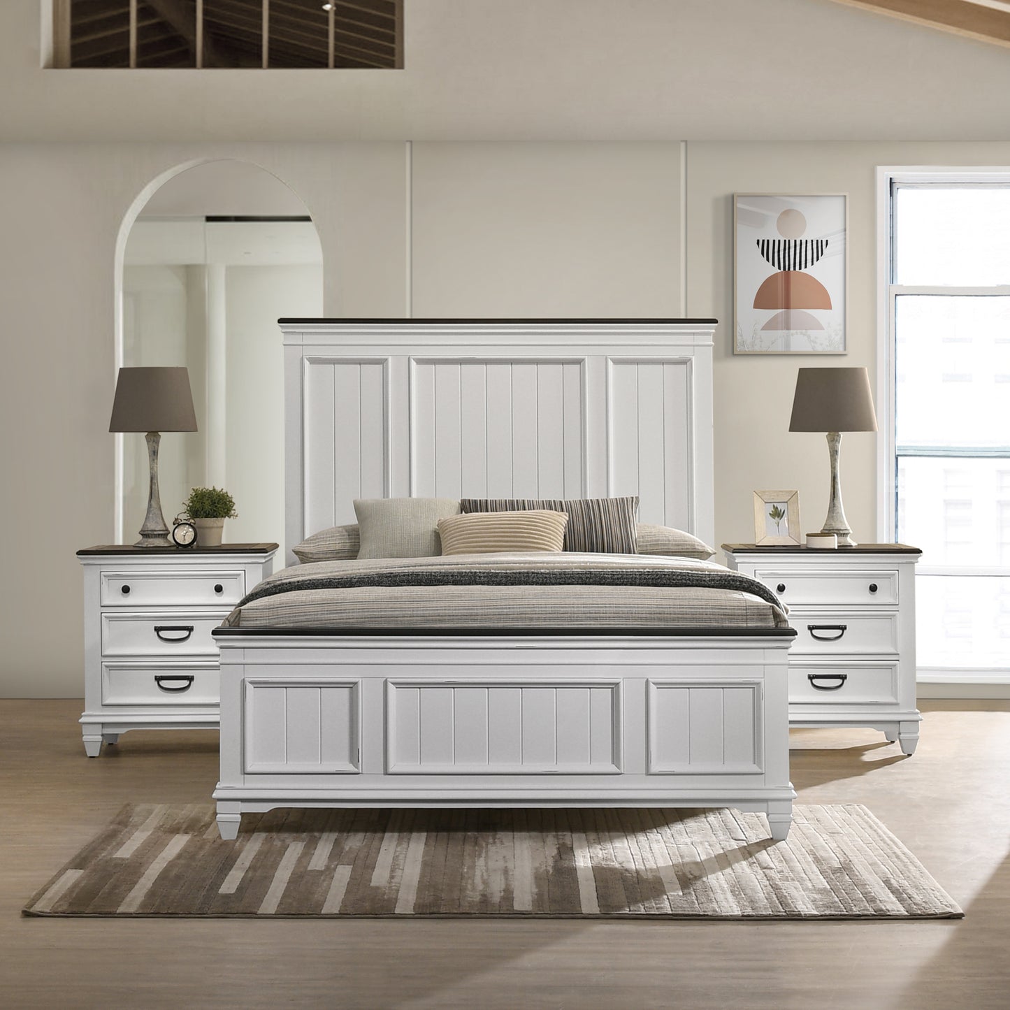 Clelane 3-Piece Wood Bedroom Set, Shiplap Panel Queen Bed and 2 Nightstand