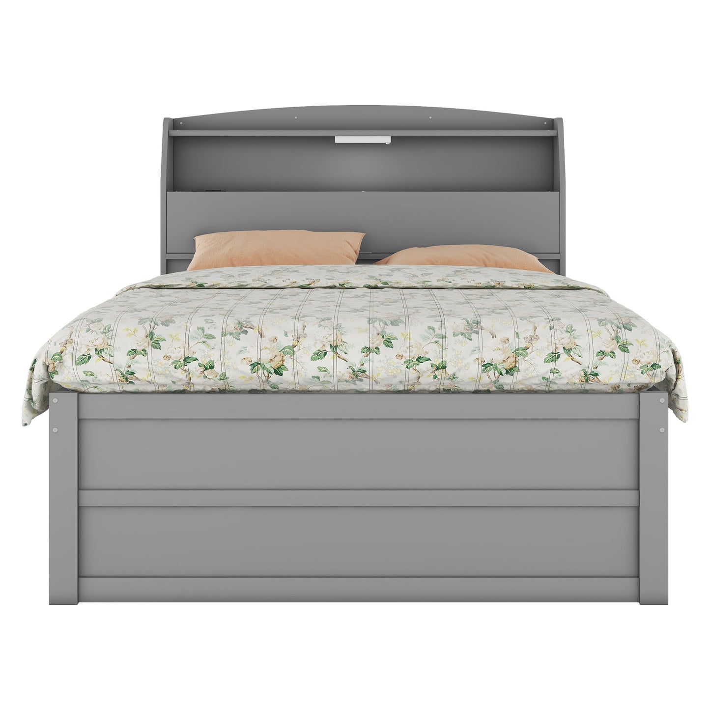 Full Size Wooden LED Platform Bed with Trundle, with Storage Headboard, with Drawers, Gray