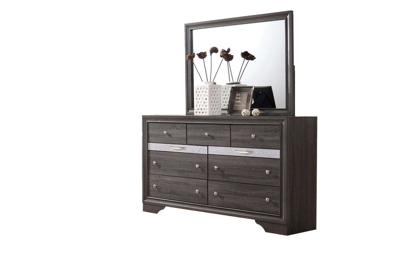 Traditional Queen 5 PC Stoage Bedroom Set in Gray made with Wood