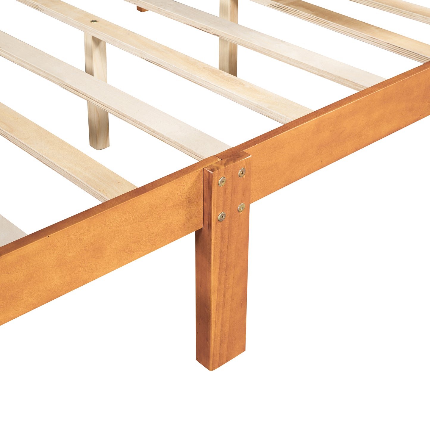 Cama con plataforma de madera de tamaño completo con cabecera y soporte de listones de madera (roble)