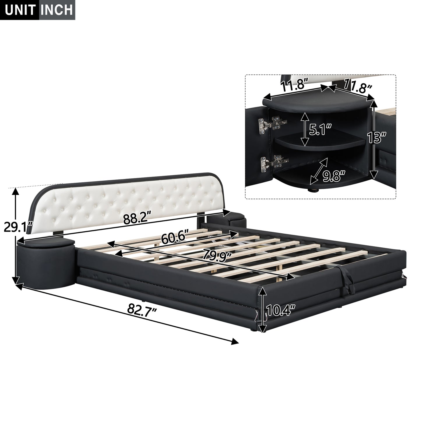 Queen Size Storage Upholstered Tufted Hydraulic Platform Bed with 2 Nightstands and USB, Black