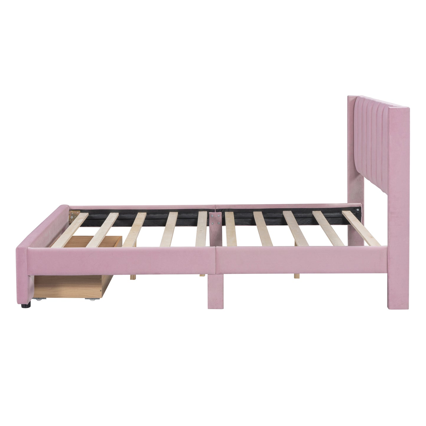 Full Size Storage Bed Velvet Upholstered Platform Bed with a Big Drawer - Pink(old sku:WF296850AAH)