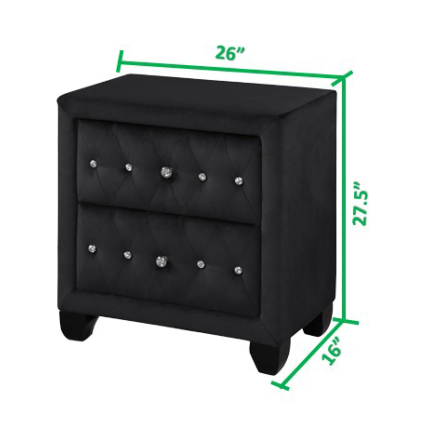 Juego de dormitorio de 5 piezas con mechones de cristal de estilo moderno, tamaño Queen, fabricado con madera en color negro