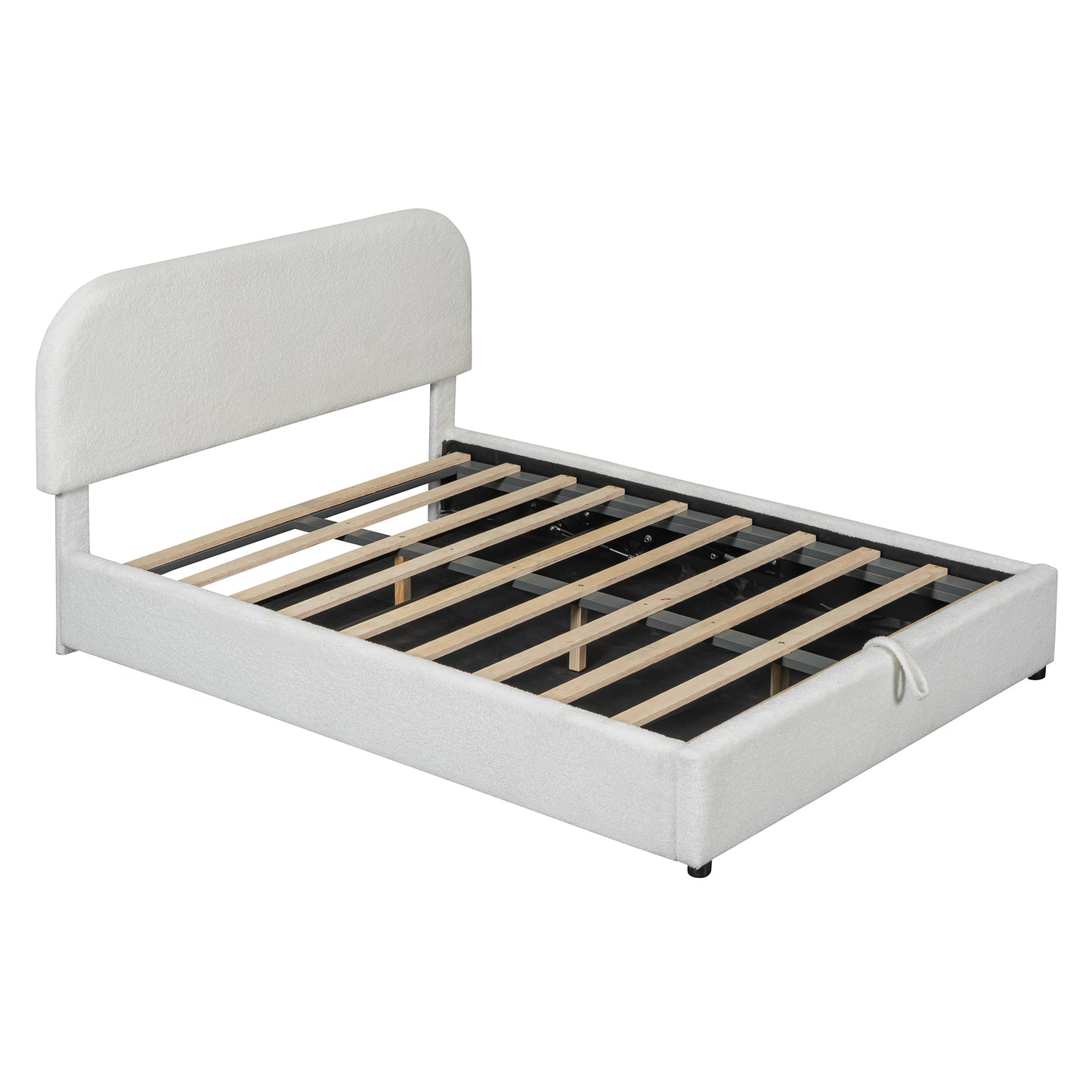 Teddy Fleece Full  Size Upholstered Platform Bed with Hydraulic Storage System, White