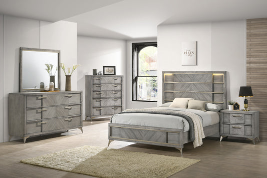 Gray Stoage Bed W/ Bookmatched Veneer