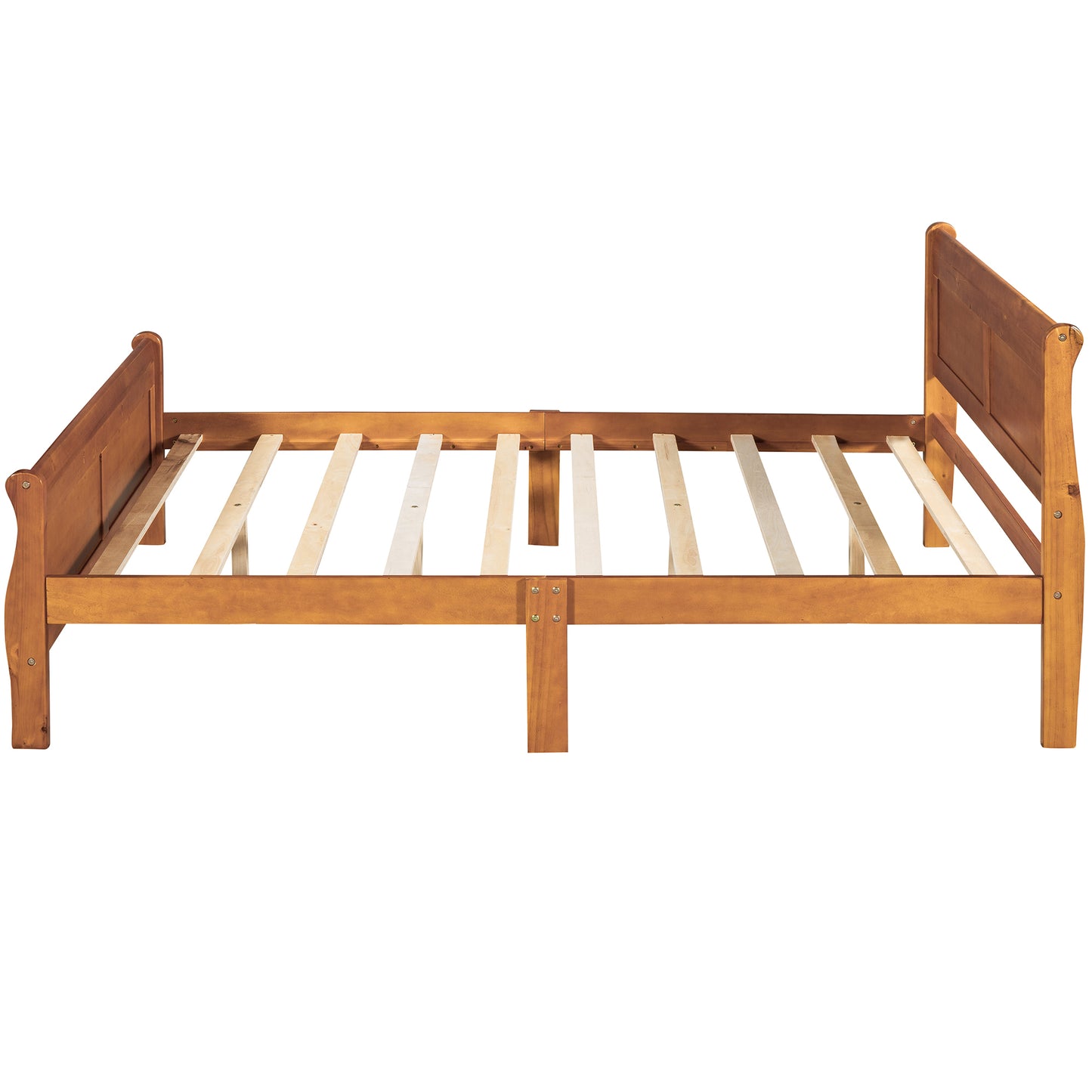 Cama con plataforma de madera de tamaño completo con cabecera y soporte de listones de madera (roble)