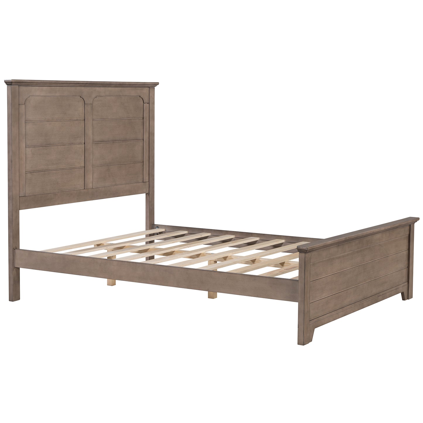 Farmhouse Wooden Platform Full Size Bed with Panel Design Headboard and Footboard for Teenager, Ash Brown