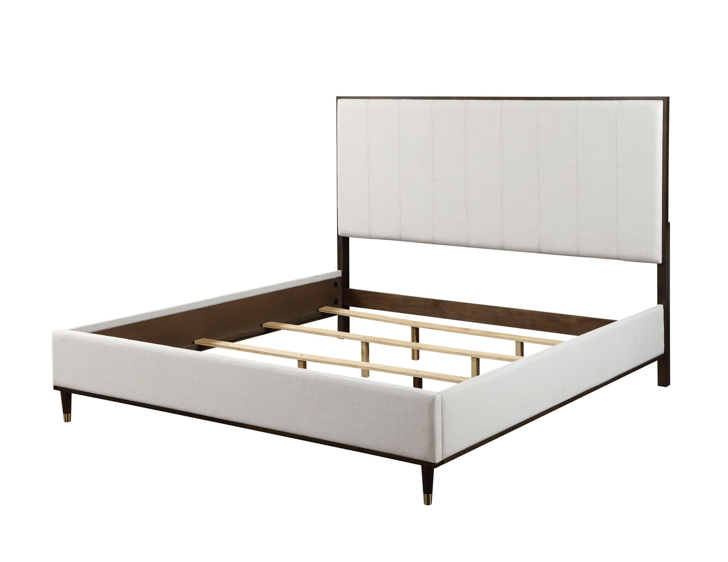 ACME Carena Eastern King Bed, Light Gray Fabric, White & Brown Finish BD02026EK