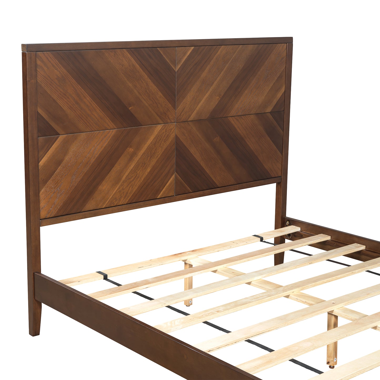 Mid-Century Modern Platform Bed Wood Slat Support with No Box Spring Needed,Queen, Walnut