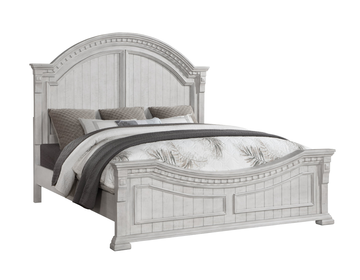 Transitional Style Queen Bed Made with Wood in Antique White