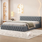 Queen Size Velvet Upholstered Platform Bed, with Luxurious Diamond Grid Headboard,Gray