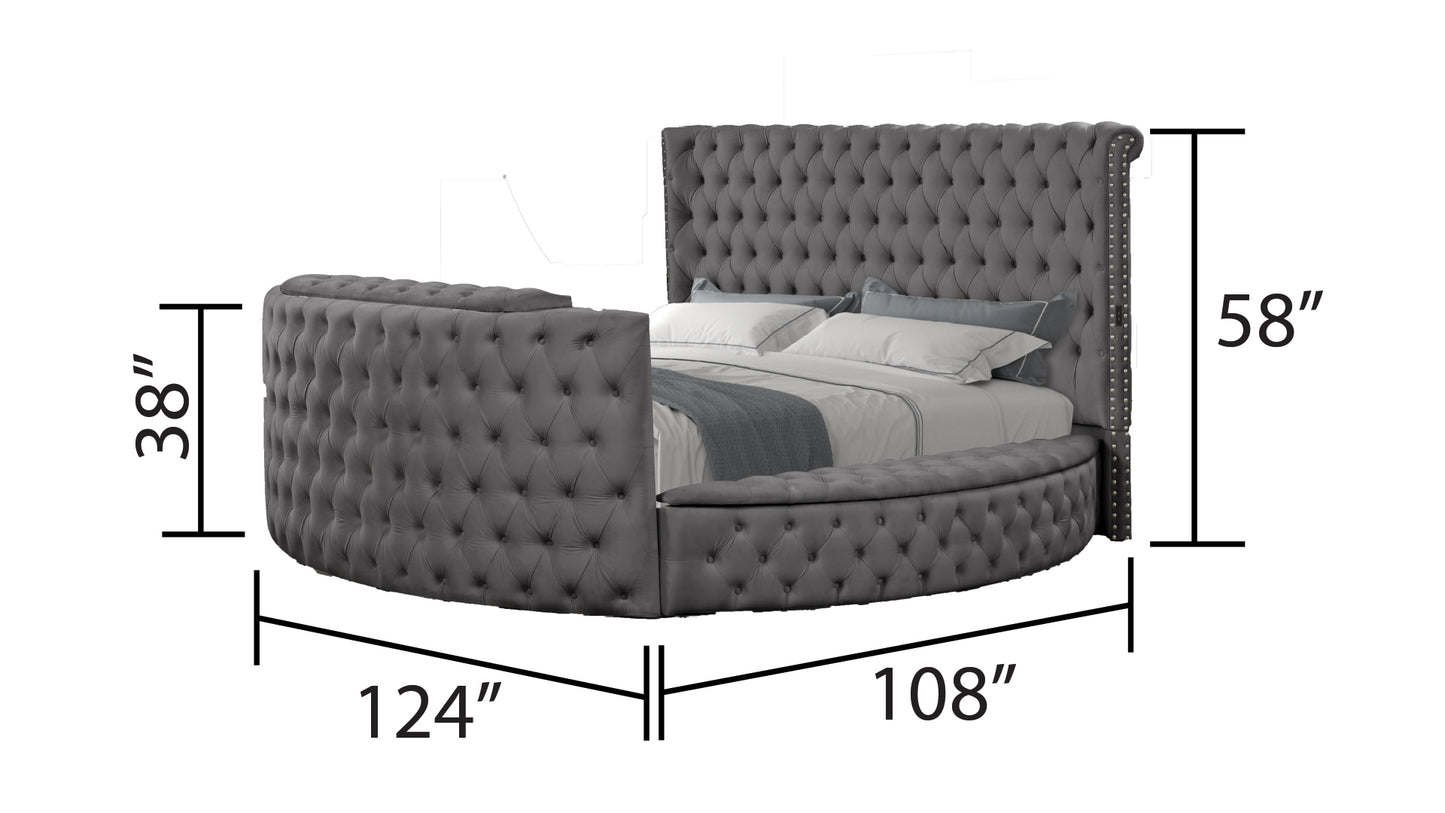 Modern Style Crystal Tufted King Bed  Made with wood in Gray