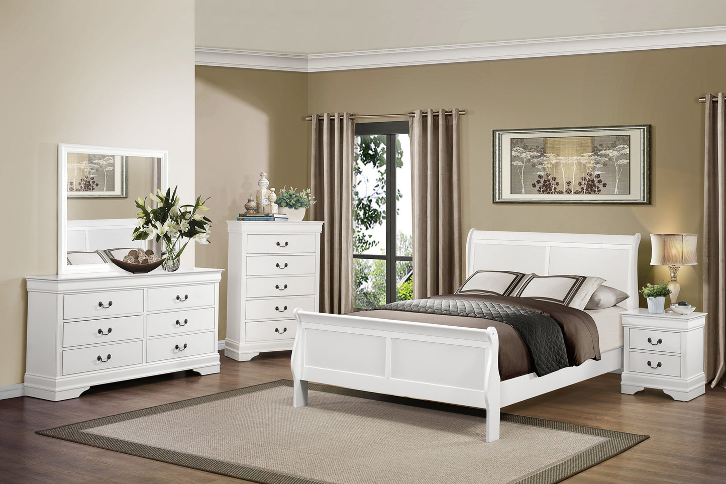 Classic Louis Philipe Style White Full Size Bed 1pc Traditional Design Bedroom Furniture Sleigh Bed