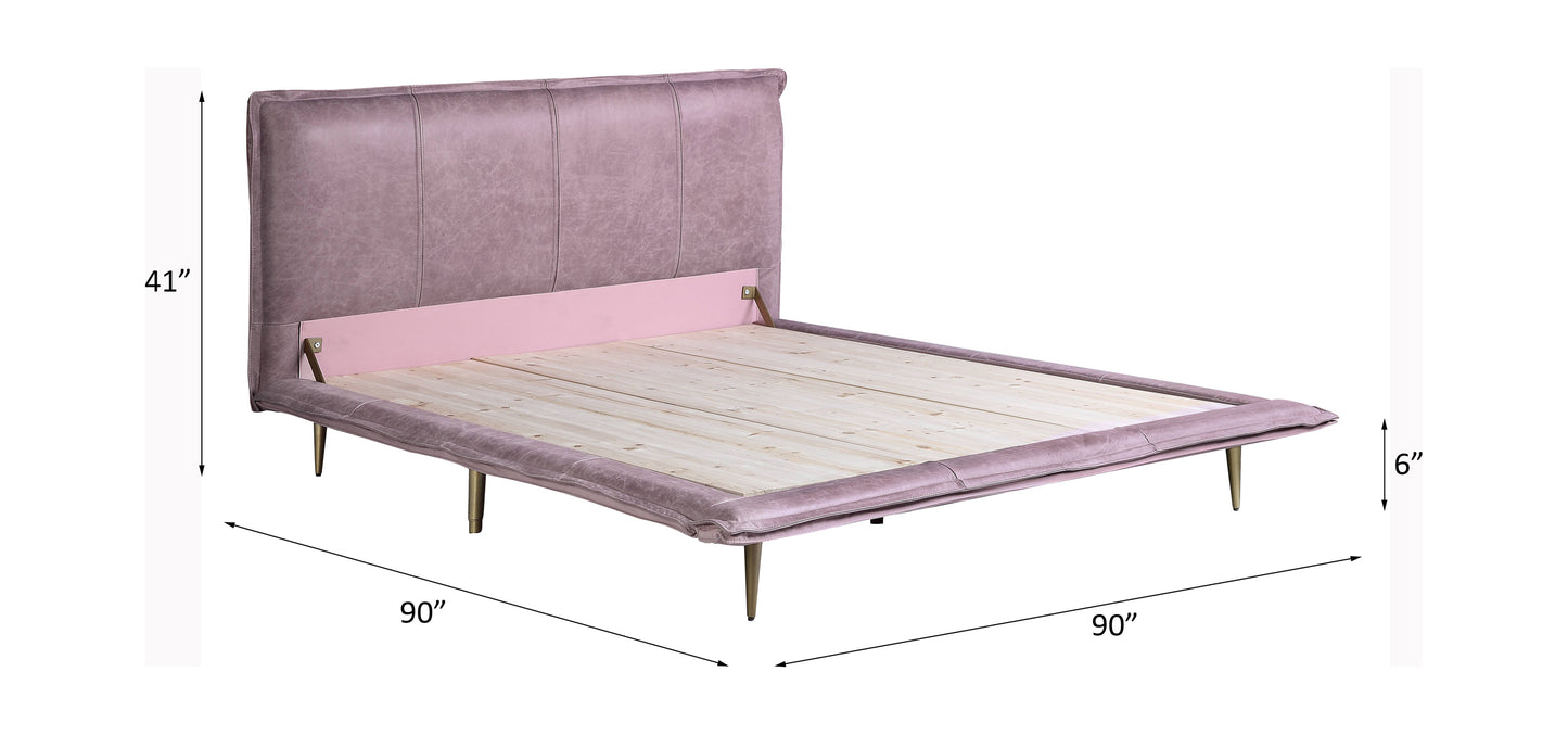 ACME Metis Eastern King Bed in Pink Top Grain Leather BD00560EK