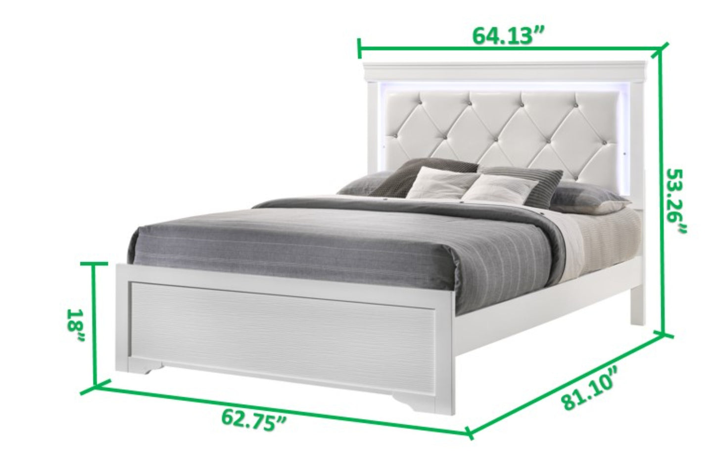 Queen 4 Piece LED Bedroom set made with Wood in White