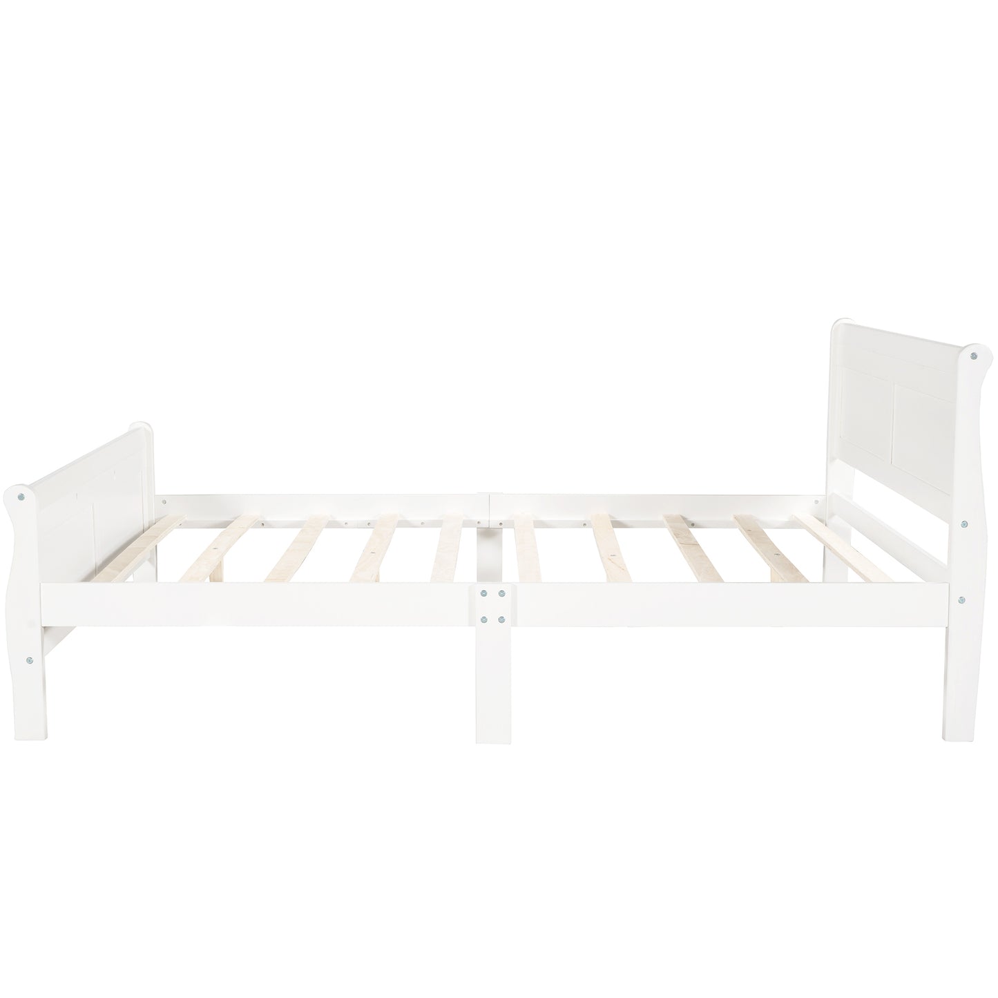 Cama con plataforma de madera de tamaño completo con cabecera y soporte de listones de madera (blanco)