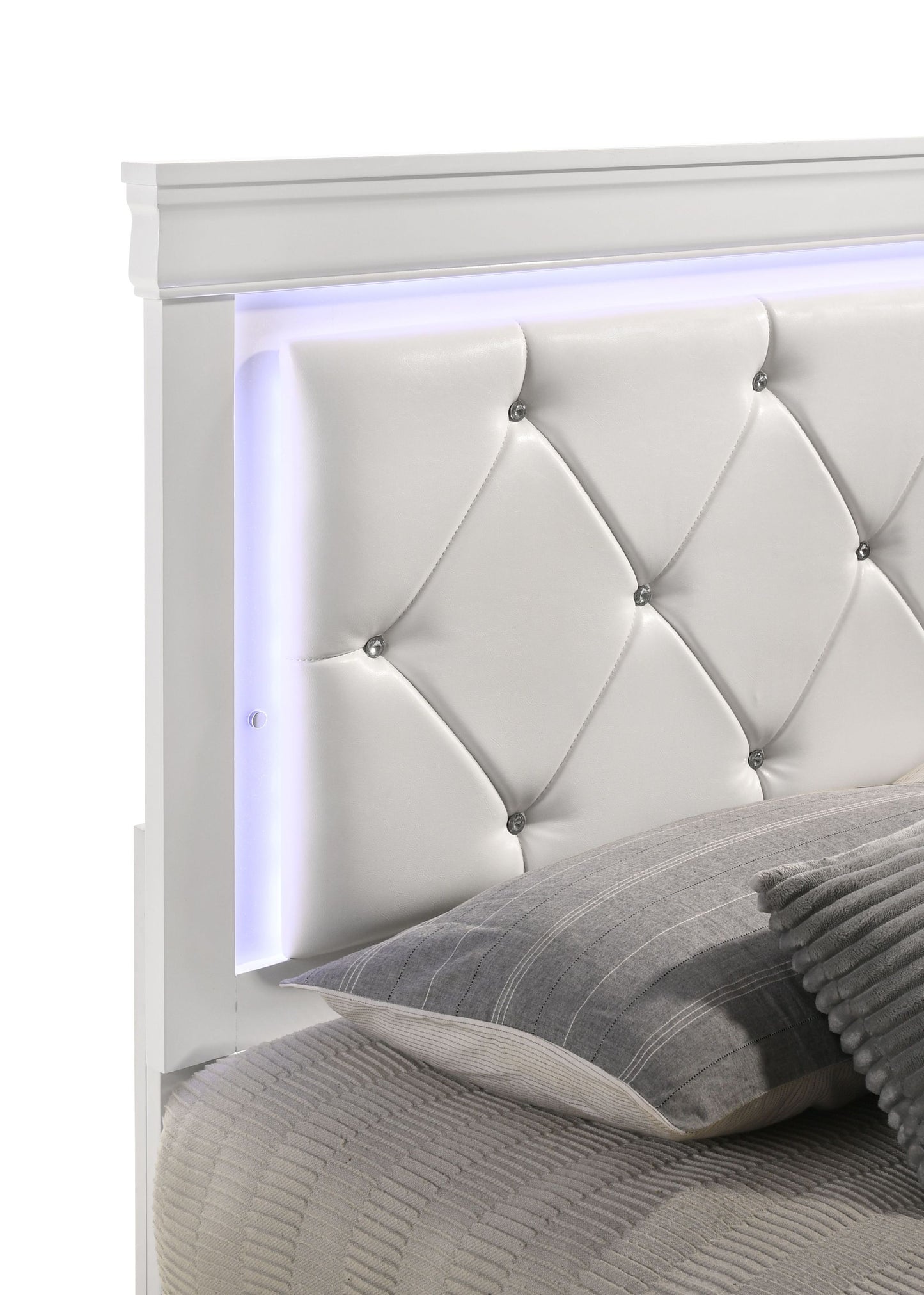 Modern Queen Size LED Bed made with Wood in White