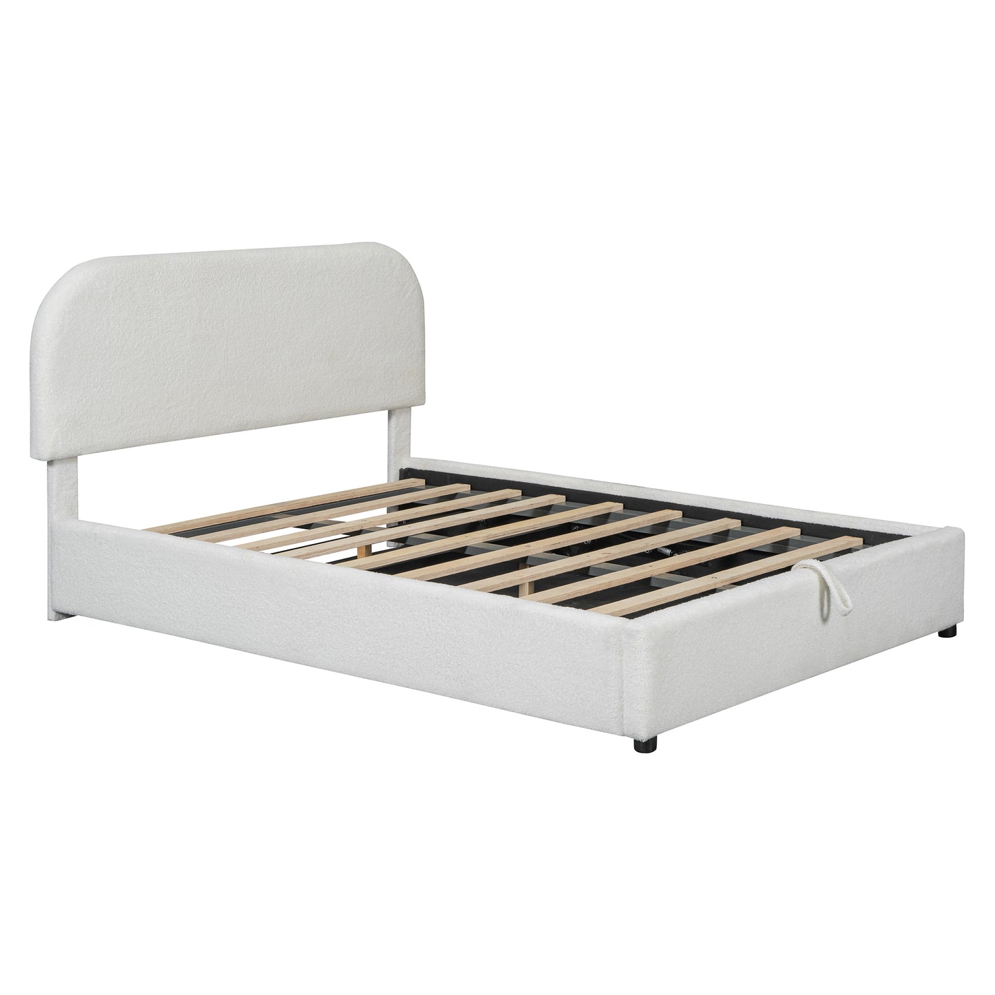 Teddy Fleece Full  Size Upholstered Platform Bed with Hydraulic Storage System, White