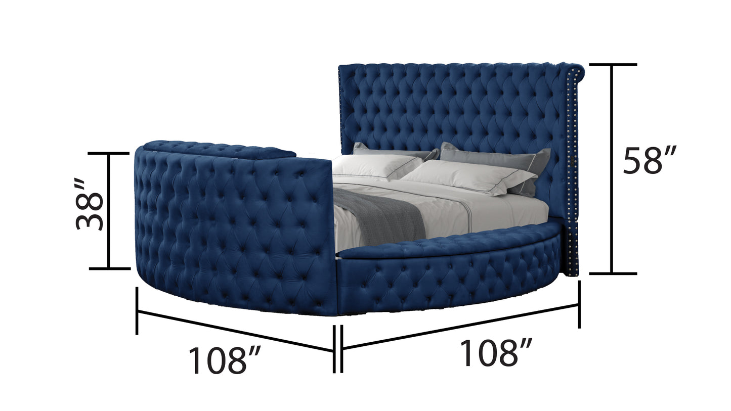 Modern Style Crystal Tufted Queen Bed  Made with wood in Blue