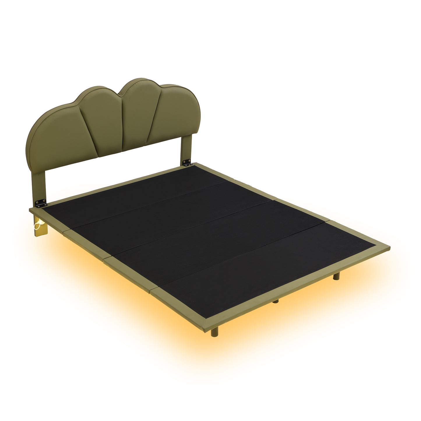 Full Size Upholstery LED Floating Bed with PU Leather Headboard and Support Legs,Green