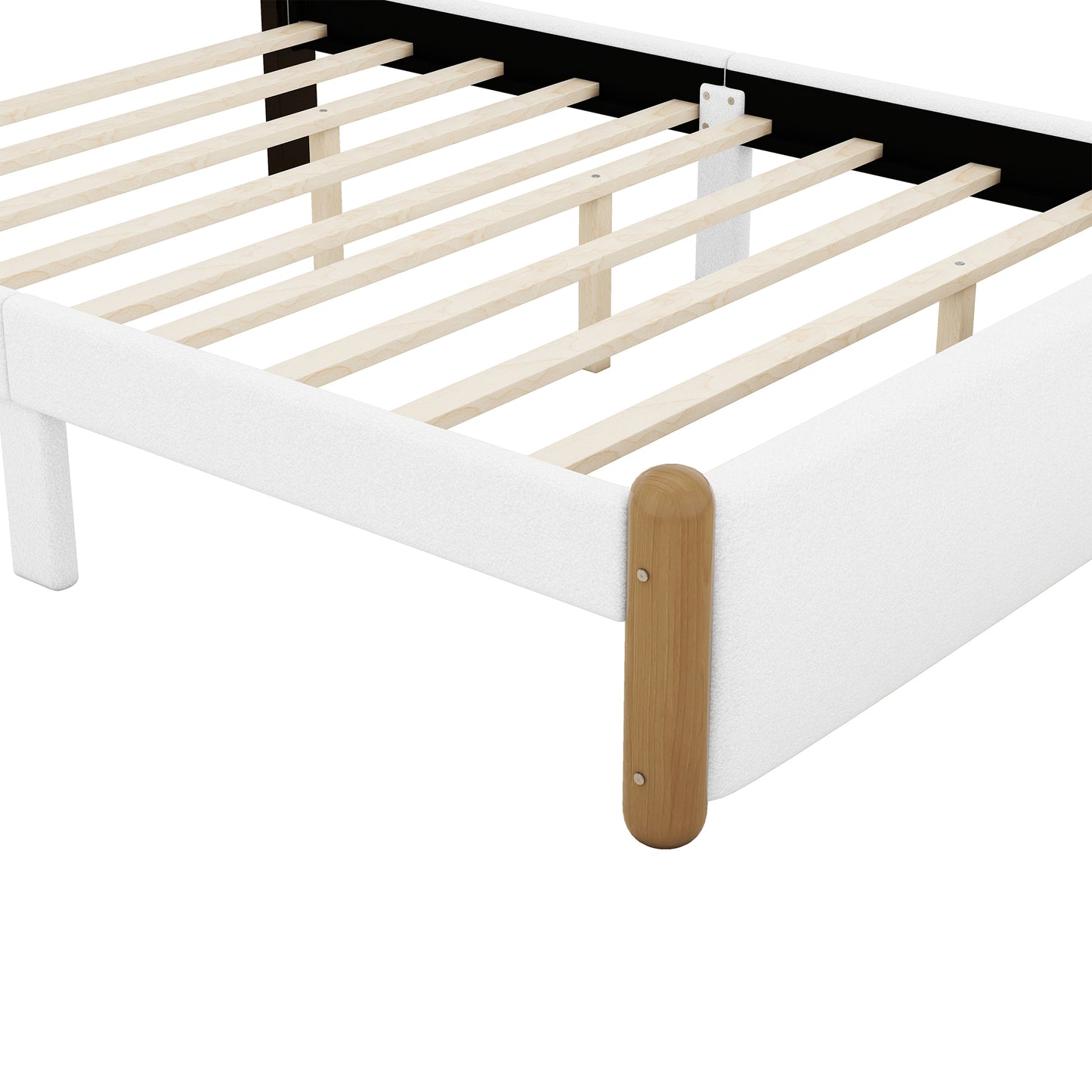 Full Size Upholstered Platform Bed with Wood Supporting Feet, White