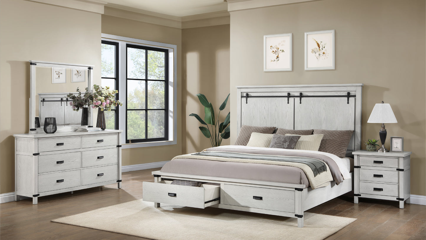 Juego de dormitorio de estilo moderno de 4 piezas con cama tamaño queen, fabricado con madera en color blanco antiguo