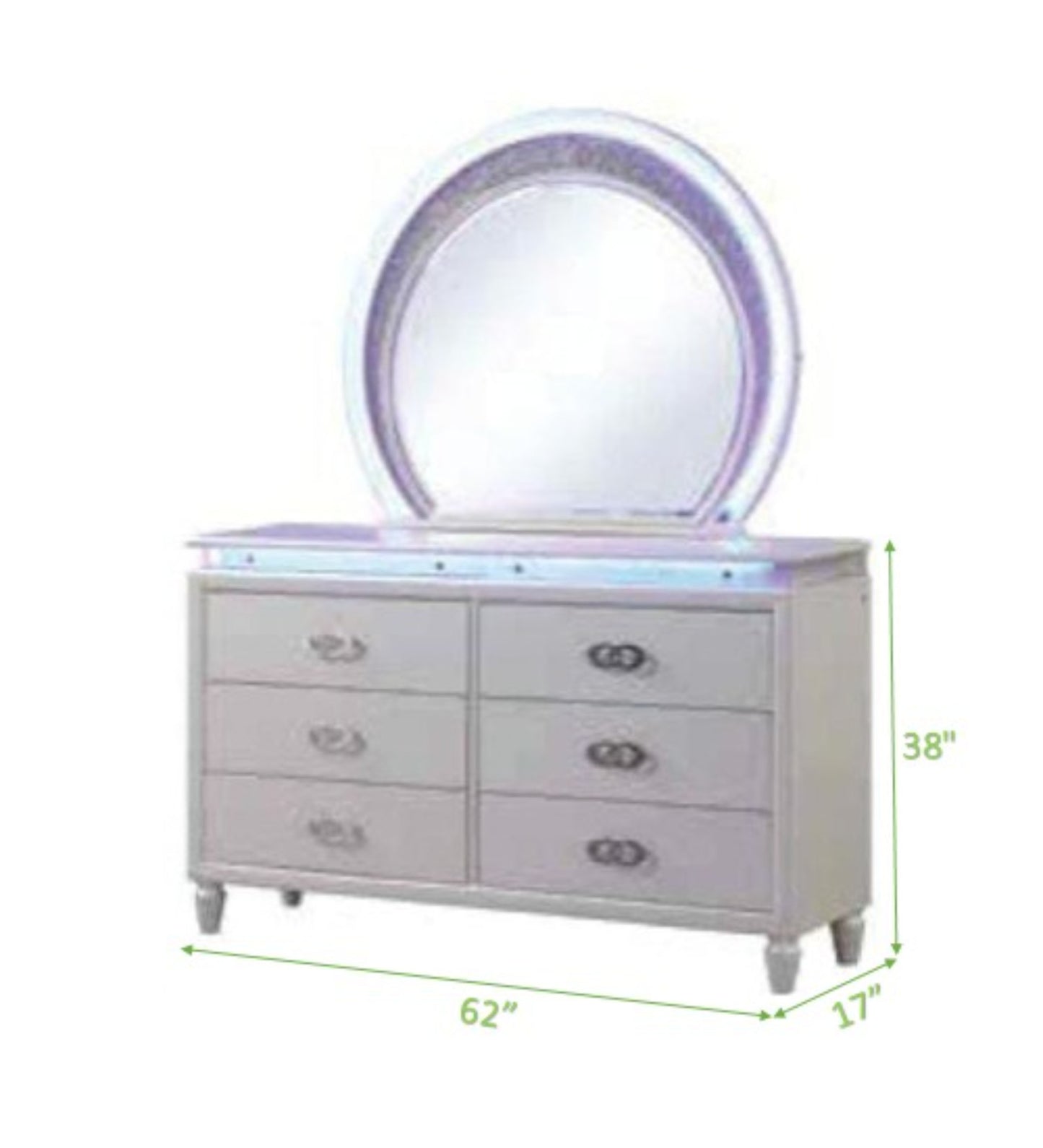 Juego de dormitorio King de 5 piezas con luces LED fabricado con madera en color blanco lechoso