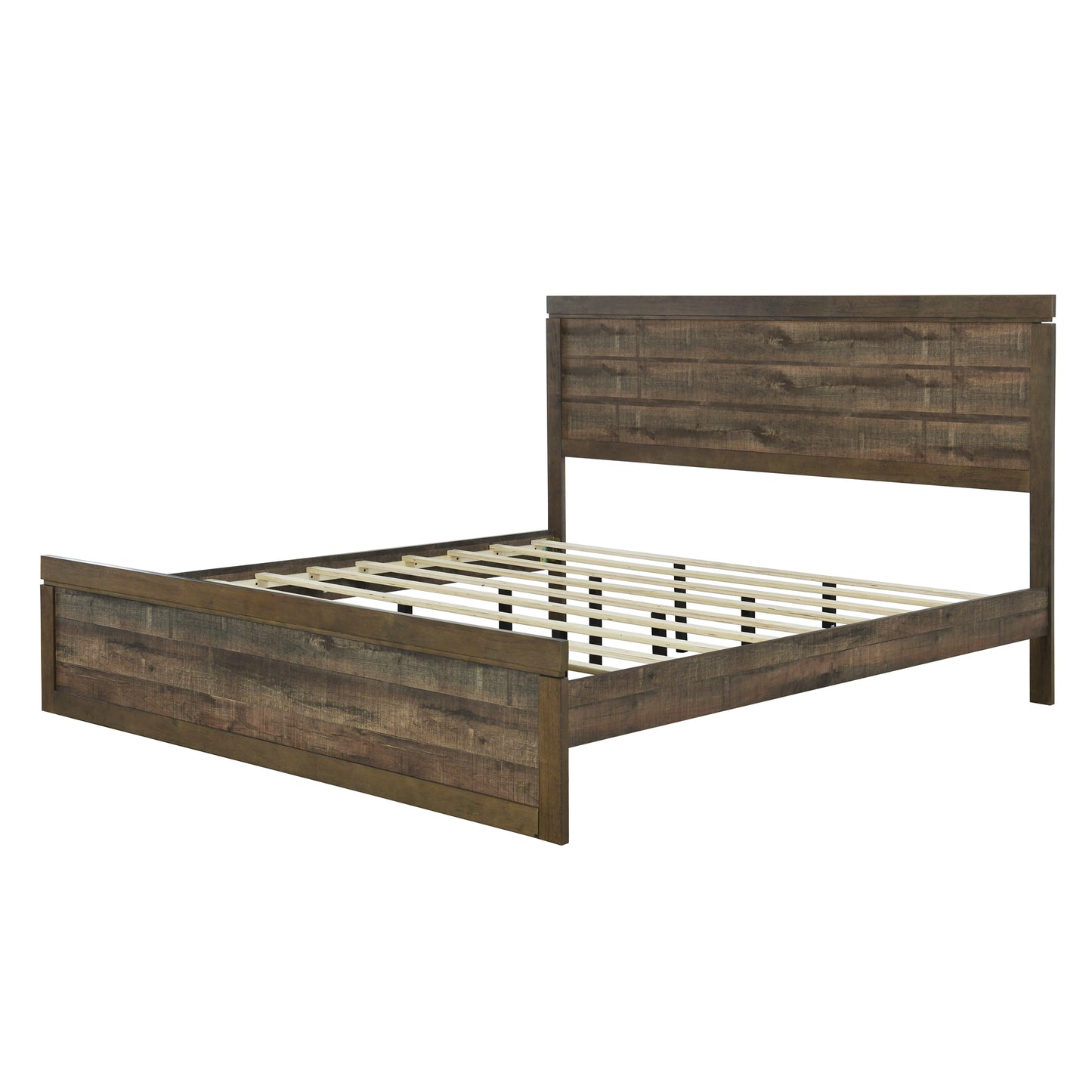 Vintage Farmhouse Style King Size Platform Bed with 10 Wooden Slats Support, No Box Spring Needed, Rustic Brown