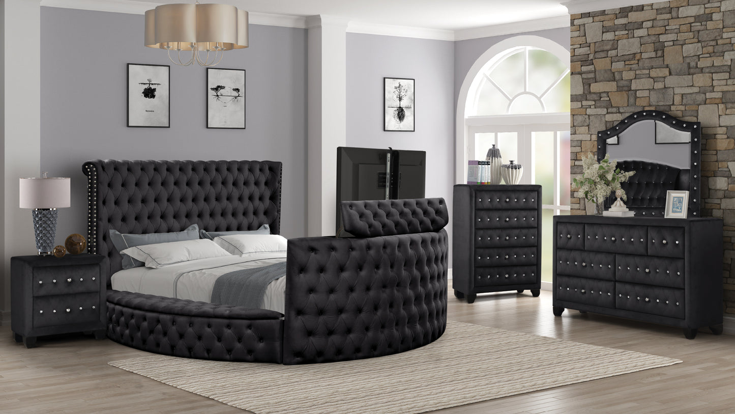 Modern Style Crystal Tufted Queen Bed  Made with wood in Black