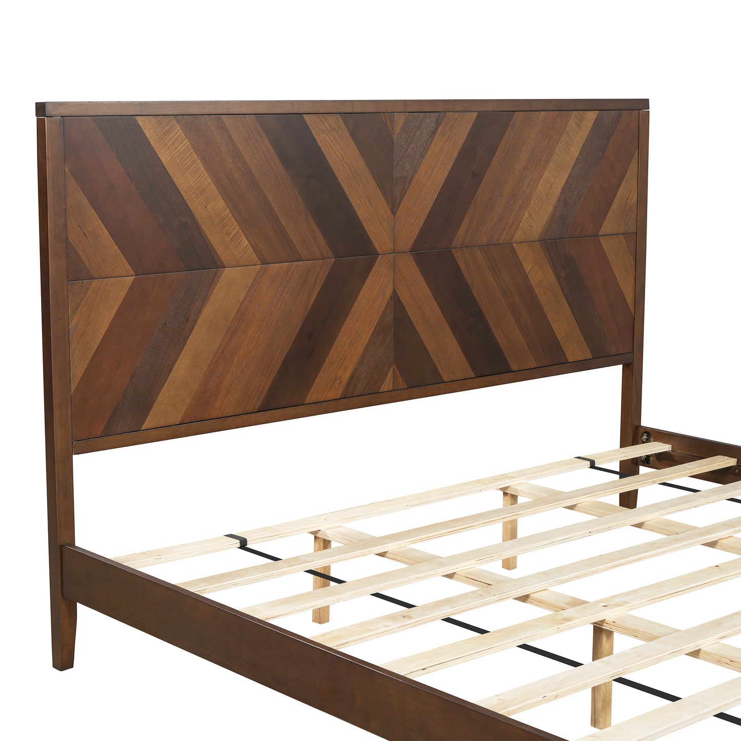 Mid-Century Modern Platform Bed Wood Slat Support with No Box Spring Needed,King Walnut