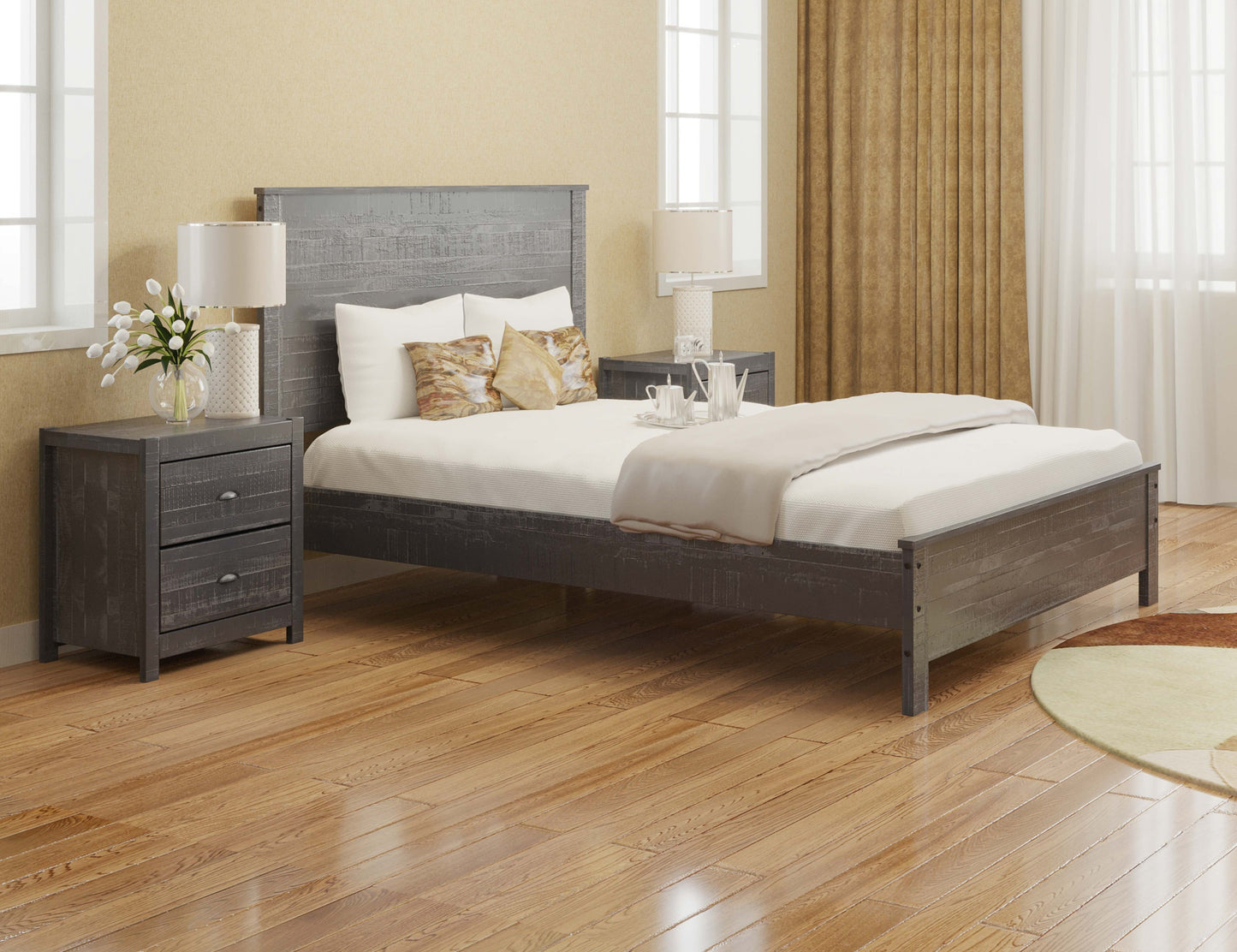 Albany Solid Wood Full Bed Frame with Headboard, Heavy Duty Modern Rustic Full Size Bed Frames, Box Spring Needed