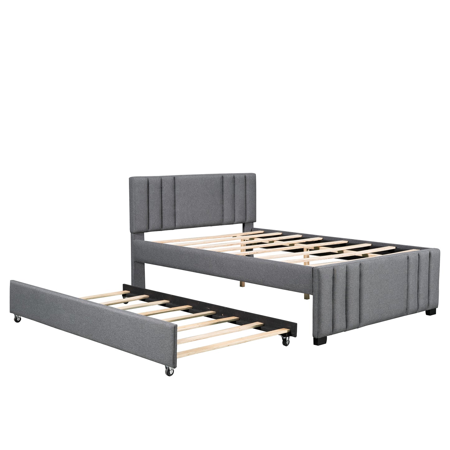 Full Upholstered Platform Bed with Trundle,Grey (OLD SKU:SM001006AAE)