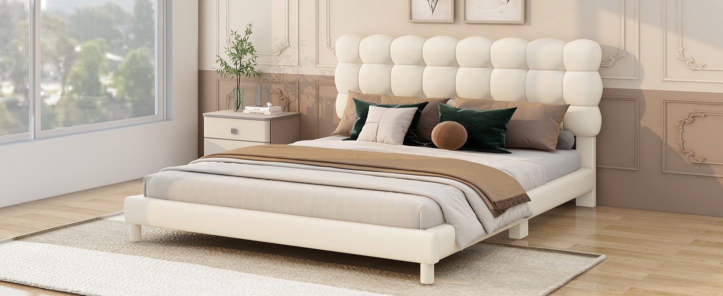 Full Size Upholstered Platform Bed with Soft Headboard,Beige