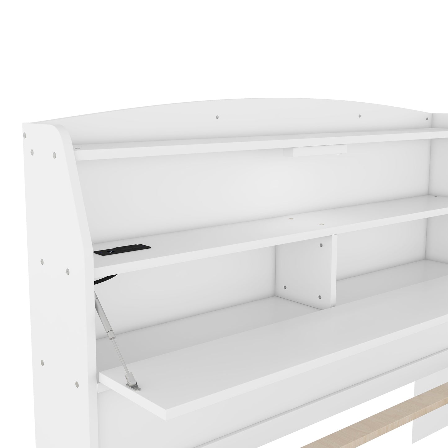 Full Size Wooden LED Platform Bed with Trundle, with Storage Headboard, with Drawers, White