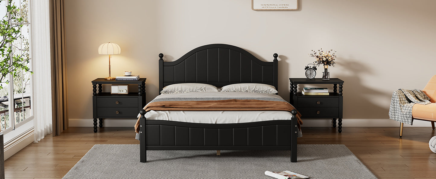 Traditional Concise Style Black Solid Wood Platform Bed, No Need Box Spring, Full