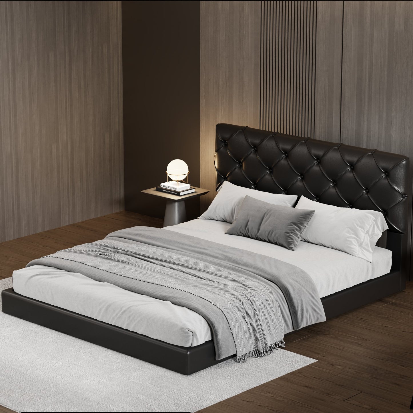 Queen Size Tufted Upholstered Platform Bed, Black