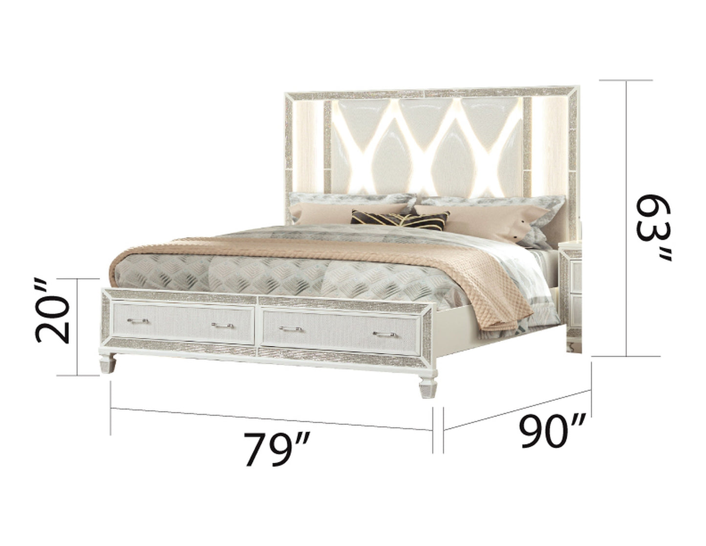 Crystal King 4 Pc Storage Wood Bedroom Set finished in White