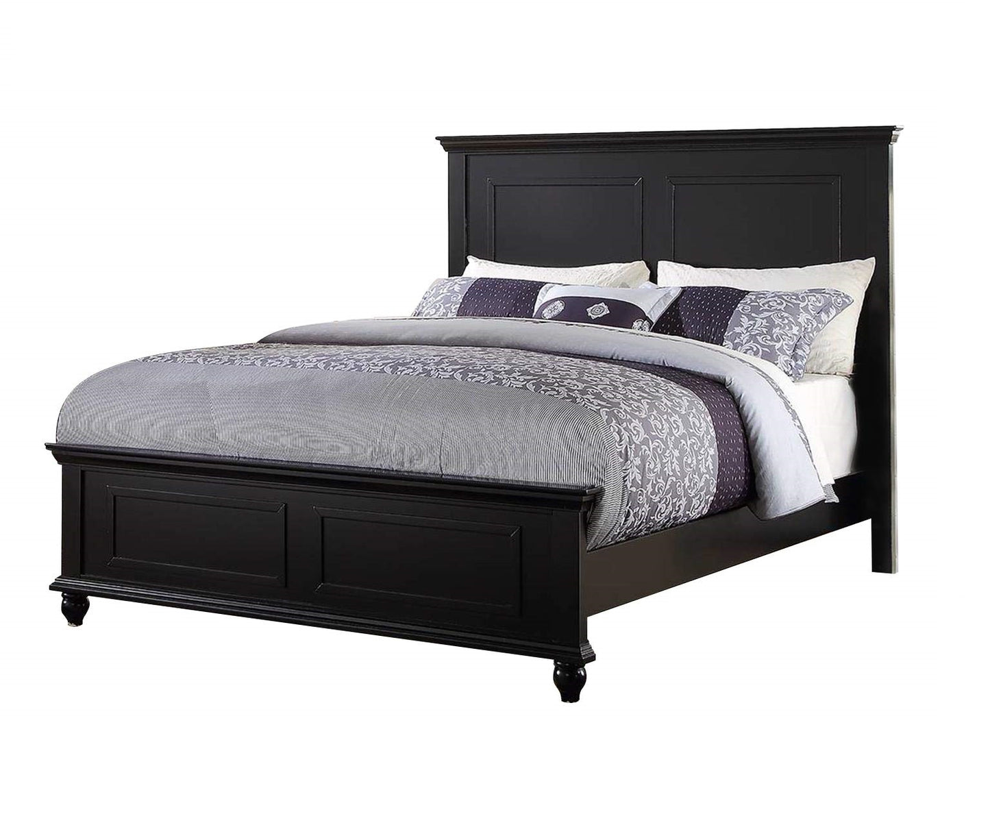 Black Color Eastern King Size Bed Bedroom Furniture High Panel Headboard Footboard Plywood 1pc Bedframe