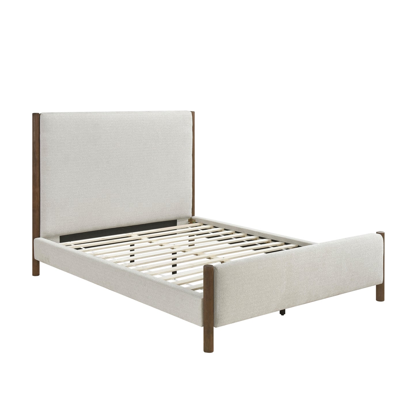 Modern Contemporary Bedroom 1pc Full Platform Bed Soft Beige Chenille Fabric Upholstered Bed Solid Wood Furniture