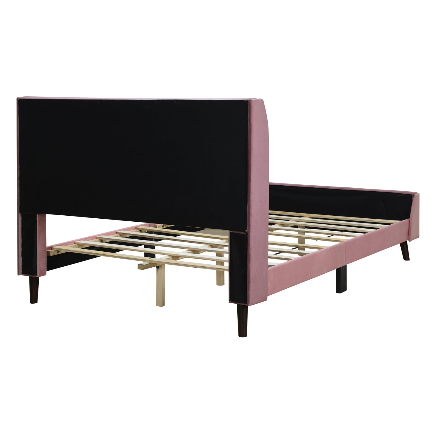 Full Size Upholstered Platform Bed, Velvet, Pink